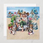 5.25シニアかわいらしビーチレディ ノートカード (正面/裏面)