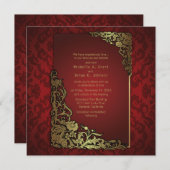 5.25x5.25"ダマスク織の贅沢な金赤い結婚式の招待 招待状 (正面/裏面)