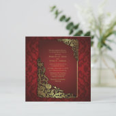 5.25x5.25"ダマスク織の贅沢な金赤い結婚式の招待 招待状 (スタンド正面)