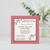 5.25x5.25 Brnのピンクの水玉模様のブライダルシャワーの招待 招待状 (スタンド正面)