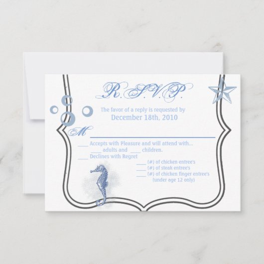 5×3.5 返信カード タツノオトシゴ 海 大洋 ビーチ 招待状 (正面)