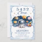 5 4 3 2 ワン 宇宙飛行士 スペース 1歳の誕生日 招待状 (正面)