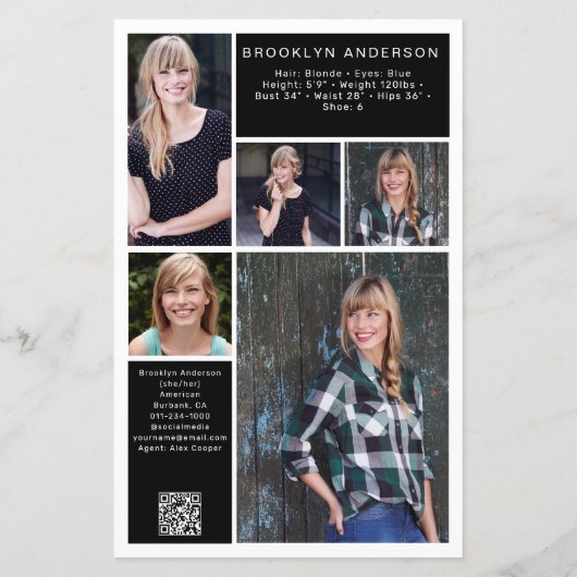 5.5x8.5インチモダン6 Photo Actor Model Comp Card (裏面)