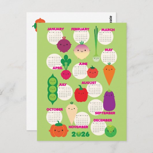 5 A日かわいい野菜2026カレンダー ポストカード (正面/裏面)