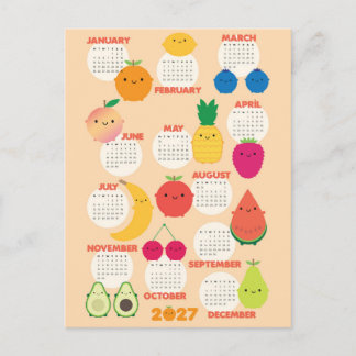 5 A Day かわいいフルーツ 2027年 カレンダー ポストカード