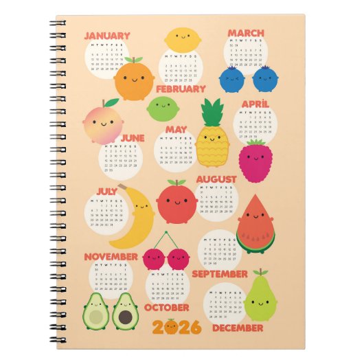 5 A Day Kawaii Fruits 2026 Calendar ノートブック (正面)