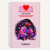 5 African American Girl Writing Supplies Students ノートブック (正面)