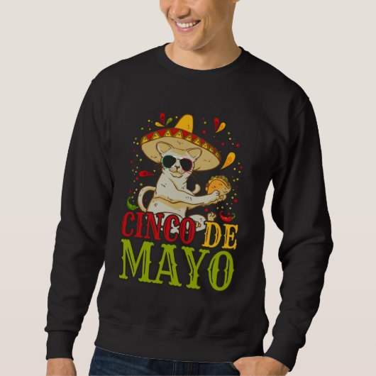 5 Cinco De Mayo  Cat With Mexican Hat And Taco スウェットシャツ (正面)
