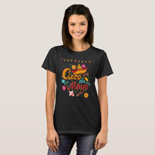 5 de Mayo Fiesta Tacos Nacho Mexican Somberro Flor Tシャツ (正面フル)