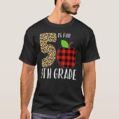 5 Is For 5th Grade Teacher Leopard Buffalo Plaid S Tシャツ (正面)