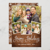 5 PHOTOクリスマスブラウン素朴ウッドの挨拶 シーズンカード (正面/裏面)