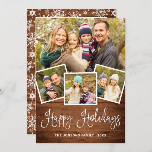 5 PHOTOクリスマスブラウン素朴ウッドの挨拶 シーズンカード (正面/裏面)