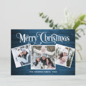 5 PHOTOクリスマスブルー素朴ウッドの挨拶 シーズンカード (スタンド正面)