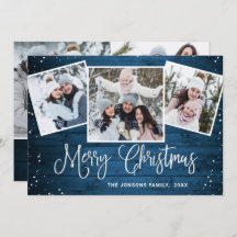 5 PHOTOクリスマスブルー素朴ウッドの挨拶