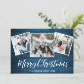 5 PHOTOクリスマスブルー素朴ウッドの挨拶 シーズンカード (スタンド正面)