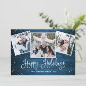 5 PHOTOクリスマスブルー素朴ウッドの挨拶 シーズンカード (スタンド正面)