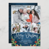 5 PHOTOクリスマスブルー素朴ウッドの挨拶 シーズンカード (正面/裏面)