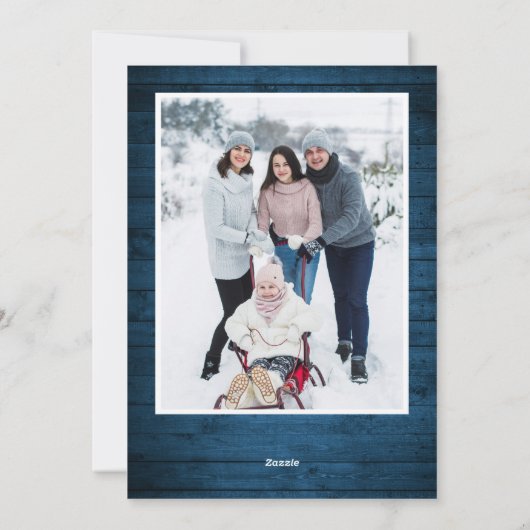 5 PHOTOクリスマスブルー素朴ウッドの挨拶 シーズンカード (裏面)