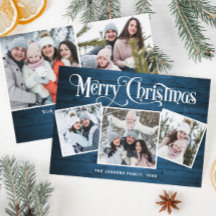 5 PHOTOクリスマスブルー素朴ウッドの挨拶