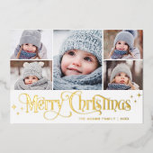 5 PHOTOスパークルクリスマスグリーティングゴールドフォイル穴 箔シーズンカード (正面)