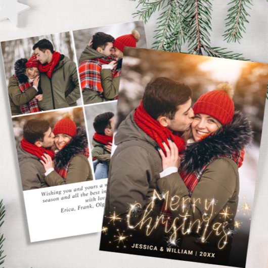 5 PHOTOメリークリスマス金ゴールド輝く挨拶 シーズンカード