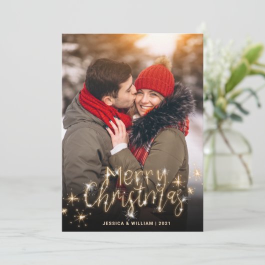 5 PHOTOメリークリスマス金ゴールド輝く挨拶 シーズンカード (スタンド正面)