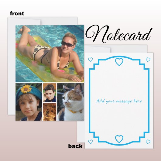 5 photo add message blue text flat note card サンキューカード