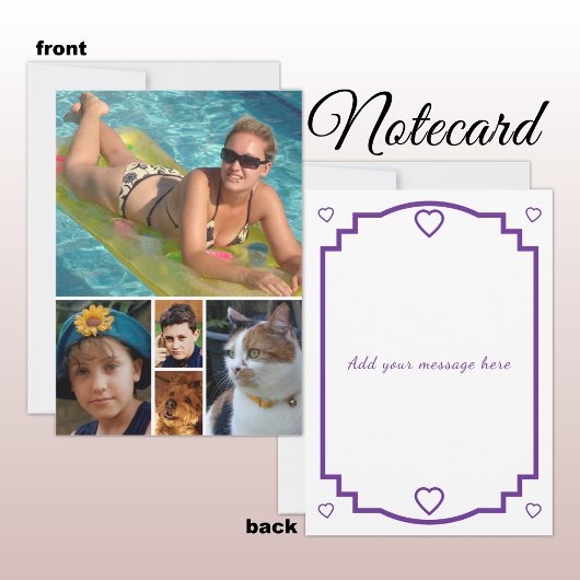 5 photo add message purple text flat note card サンキューカード