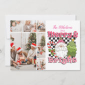 5 Photo Checkered Merry & Bright Christmas シーズンカード (正面)