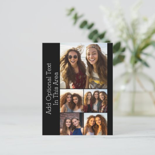 5 Photo Collageオプションの文字 – 黒を編集できる ポストカード (スタンド正面)