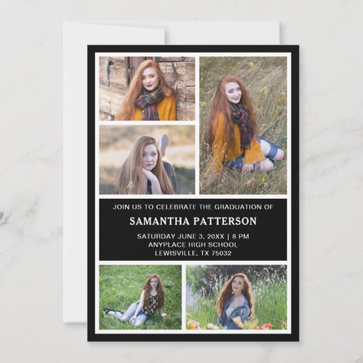  5 Photo Collage Blue & White 2023 Graduation  招待状 (正面)