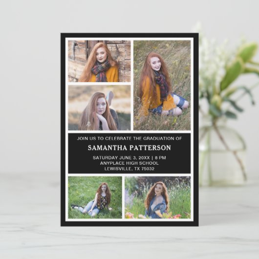 5 Photo Collage Blue & White 2023 Graduation 招待状 (スタンド正面)