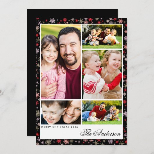 5 Photo Custom Name Christmas Flat Card  シーズンカード (正面/裏面)