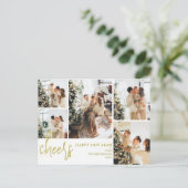 5 Photo Elegant Script Modern Happy New Year シーズンポストカード (スタンド正面)