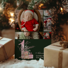 5 Photo Pink Green Baby First Christmas シーズンカード