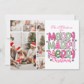 5 Photo Pink Green Merry Christmas Holiday シーズンカード (正面)