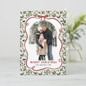 5 Photo Retro Christmas Hand Drawn Red Bow Ribbon シーズンカード (スタンド正面)