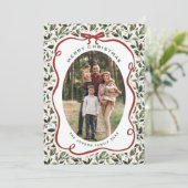 5 Photo Retro Christmas Hand Drawn Red Bow Ribbon シーズンカード (スタンド正面)