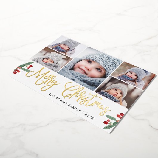 5 PHOTO Sparkleメリークリスマスグリーティング金ゴールド 箔シーズンカード (回転した状態)