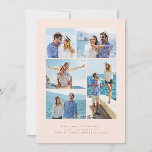 5-Photo Teal Blue Rose Gold Agate Blush Wedding 招待状 (裏面)