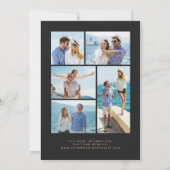 5-Photo Teal Blue Rose Gold Agate Dark Wedding 招待状 (裏面)