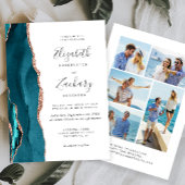 5-Photo Teal Blue Rose Gold Agate Wedding 招待状