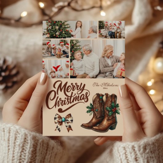5 Photo Western Bow & Boots Christmas シーズンカード