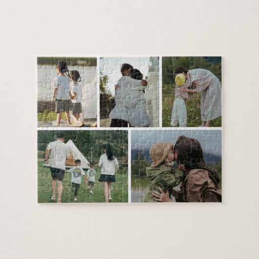 5 Photos Collage Personalized Family Jigsaw Puzzle ジグソーパズル (横)