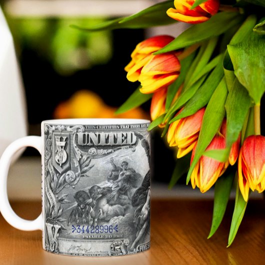 $5 Silver Certificate Mug - 1896ヴィンテージ紙幣 ジャンボコーヒーマグカップ