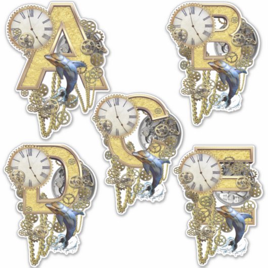 5 Steampunk A B C D E彫刻 シール (正面)