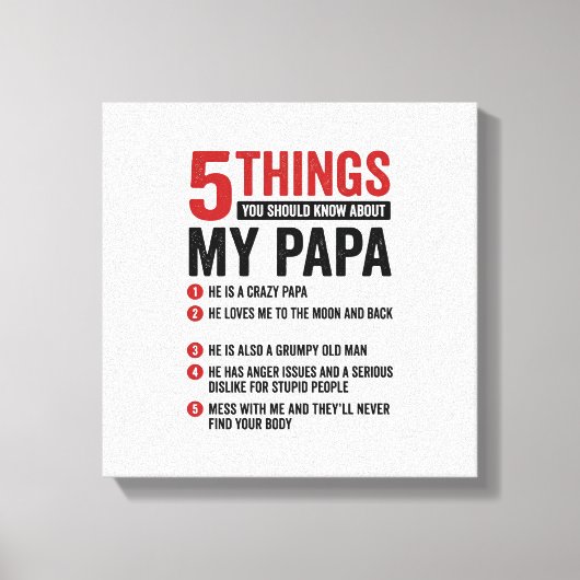 5 Things About My Papa Funny Vintage Shirt Design_ キャンバスプリント (正面)