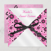 5"x5" スクエア ピンクとブラックのフォーマル招待状 招待状 (正面/裏面)