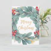 5"x7" クリスマスカード（リースのイラスト付き） 招待状 (スタンド正面)