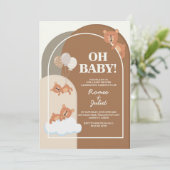 5"x7" ベビーシャワーテディベア ニュートラルカラー 招待状 (スタンド正面)